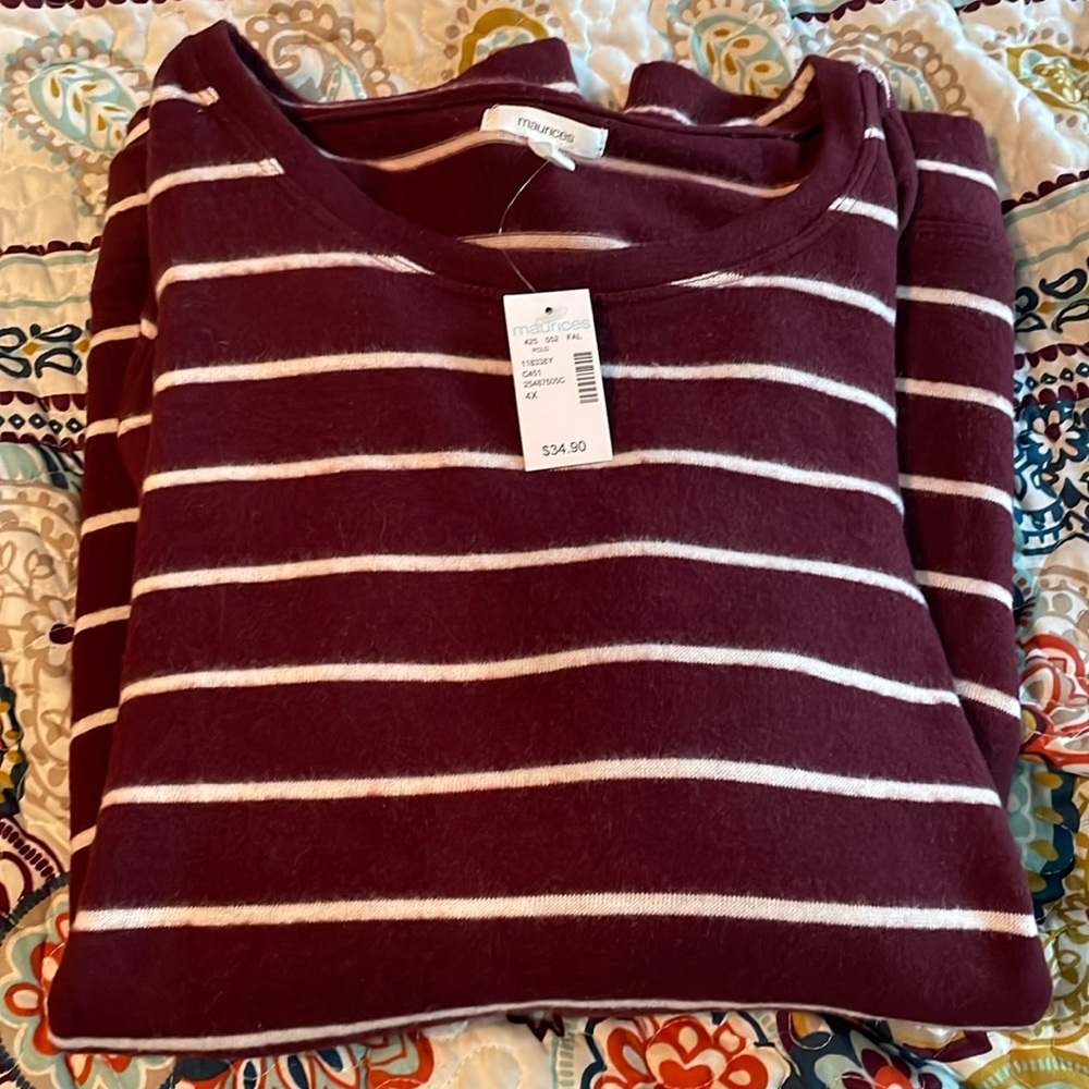 Maurice’s maroon and white strip sweater